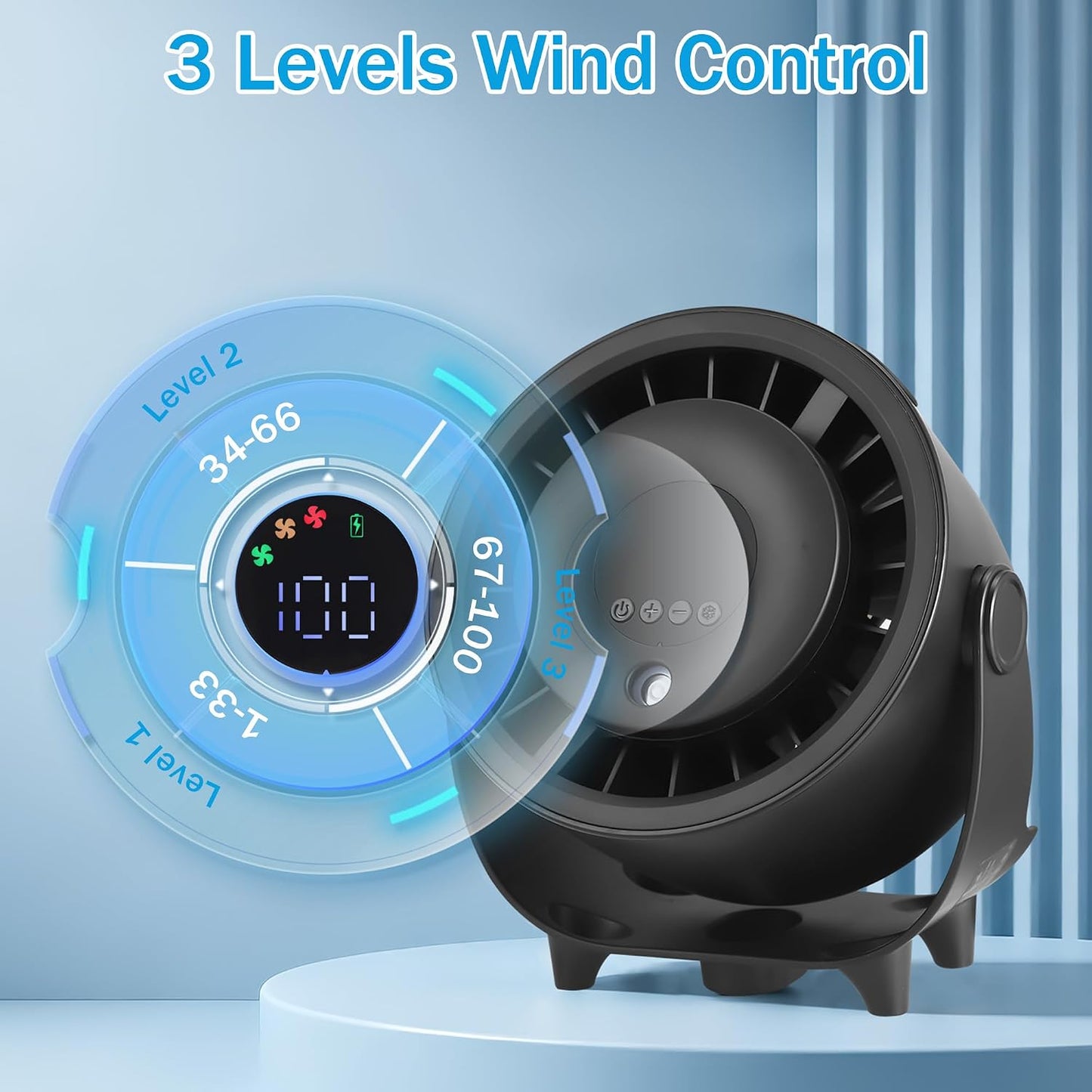 Rechargeable Bedside Cooling Fan with Mist Spray – 6000mAh Portable Desk Fan, 90° Rotation, 3 Speeds, LED Display, Quiet USB Fan for Bedroom, Office & Travel