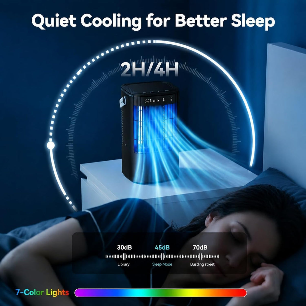 Portable Air Cooler - Mini Air Conditioner with Handle,Upgraded Portable Small Air Conditioner Mini Evaporative Cooler Small AC with 3 Wind Speed & 7 Night Light for Room Home Bedroom