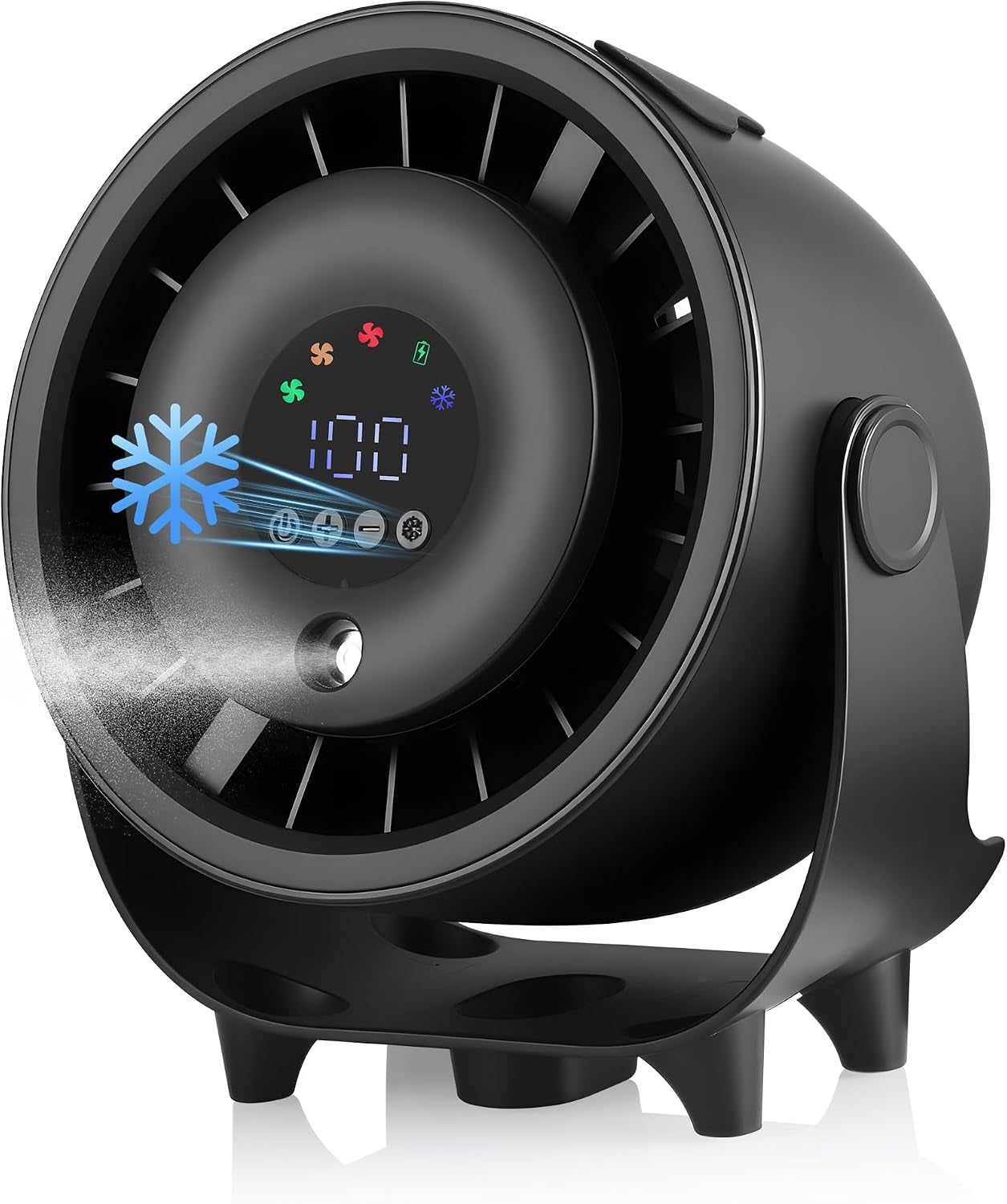 Rechargeable Bedside Cooling Fan with Mist Spray – 6000mAh Portable Desk Fan, 90° Rotation, 3 Speeds, LED Display, Quiet USB Fan for Bedroom, Office & Travel
