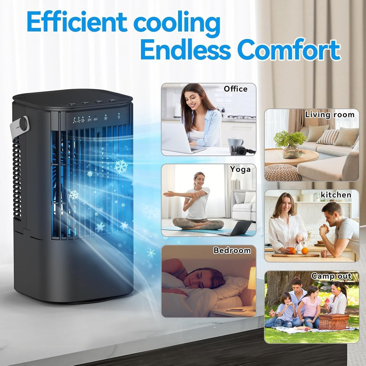 Portable Air Cooler - Mini Air Conditioner with Handle,Upgraded Portable Small Air Conditioner Mini Evaporative Cooler Small AC with 3 Wind Speed & 7 Night Light for Room Home Bedroom