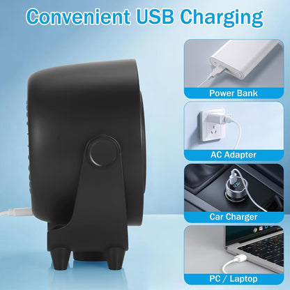 Rechargeable Bedside Cooling Fan with Mist Spray – 6000mAh Portable Desk Fan, 90° Rotation, 3 Speeds, LED Display, Quiet USB Fan for Bedroom, Office & Travel