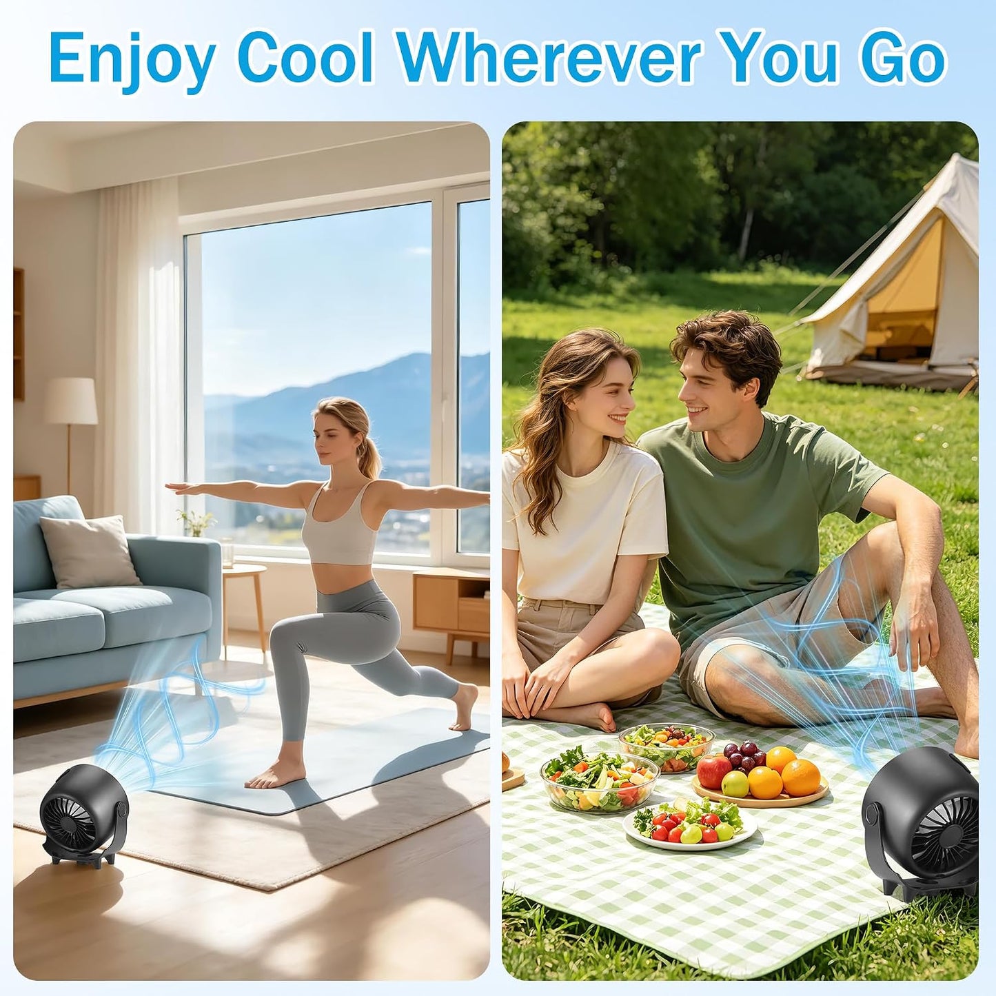Rechargeable Bedside Cooling Fan with Mist Spray – 6000mAh Portable Desk Fan, 90° Rotation, 3 Speeds, LED Display, Quiet USB Fan for Bedroom, Office & Travel