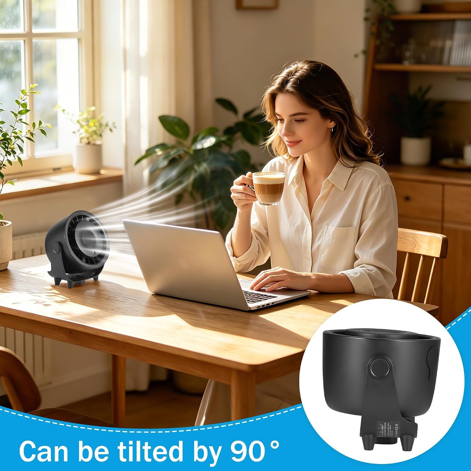 Rechargeable Bedside Cooling Fan with Mist Spray – 6000mAh Portable Desk Fan, 90° Rotation, 3 Speeds, LED Display, Quiet USB Fan for Bedroom, Office & Travel