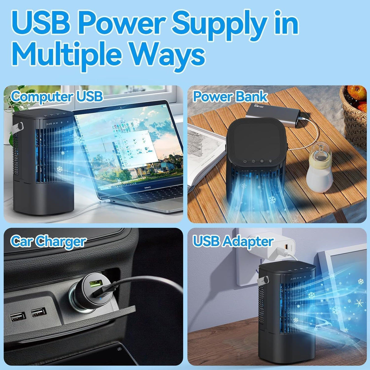 Portable Air Cooler - Mini Air Conditioner with Handle,Upgraded Portable Small Air Conditioner Mini Evaporative Cooler Small AC with 3 Wind Speed & 7 Night Light for Room Home Bedroom