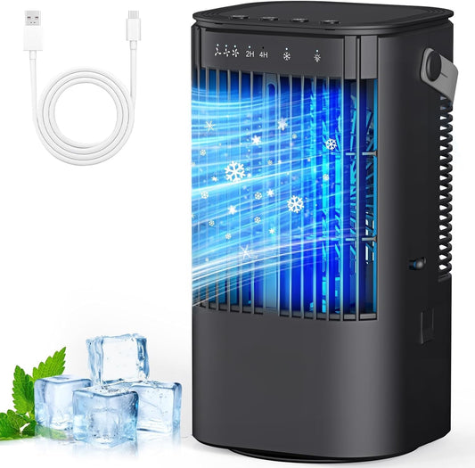 Portable Air Cooler - Mini Air Conditioner with Handle,Upgraded Portable Small Air Conditioner Mini Evaporative Cooler Small AC with 3 Wind Speed & 7 Night Light for Room Home Bedroom